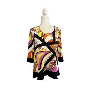 Eva Varro Tunic Blouse Geometric Pattern Stretchy Women Small